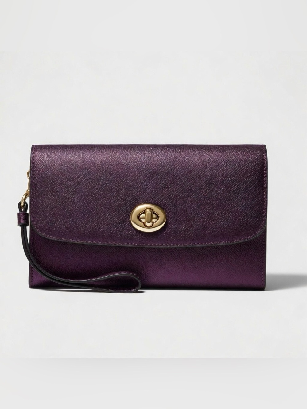 Coach Metallic Raspberry Leather Chain Convertible Crossbody Wristlet